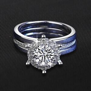 1 Ct Round-Cut Moissanite Wedding Ring Set Rhodium Plated 925 Sterling Silver 8